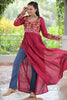 Precious Red Gamthi Work Rayon Festival Wear Nayra Cut Kurti