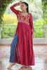Precious Red Gamthi Work Rayon Festival Wear Nayra Cut Kurti