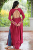 Precious Red Gamthi Work Rayon Festival Wear Nayra Cut Kurti