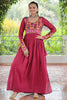 Precious Red Gamthi Work Rayon Festival Wear Nayra Cut Kurti