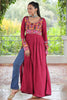 Precious Red Gamthi Work Rayon Festival Wear Nayra Cut Kurti