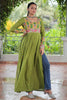 Stunning Green Gamthi Work Rayon Navratri Wear Nayra Cut Kurti