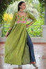Stunning Green Gamthi Work Rayon Navratri Wear Nayra Cut Kurti