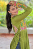 Stunning Green Gamthi Work Rayon Navratri Wear Nayra Cut Kurti