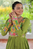 Stunning Green Gamthi Work Rayon Navratri Wear Nayra Cut Kurti