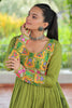 Stunning Green Gamthi Work Rayon Navratri Wear Nayra Cut Kurti