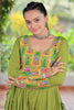 Stunning Green Gamthi Work Rayon Navratri Wear Nayra Cut Kurti