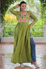 Stunning Green Gamthi Work Rayon Navratri Wear Nayra Cut Kurti