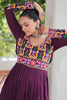 Lovely Wine Kutchi Work Rayon Traditional Nayra Cut Kurti