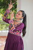 Lovely Wine Kutchi Work Rayon Traditional Nayra Cut Kurti