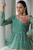 Gorgeous Green Bandhani Printed Navratri Lehenga With Peplum Top