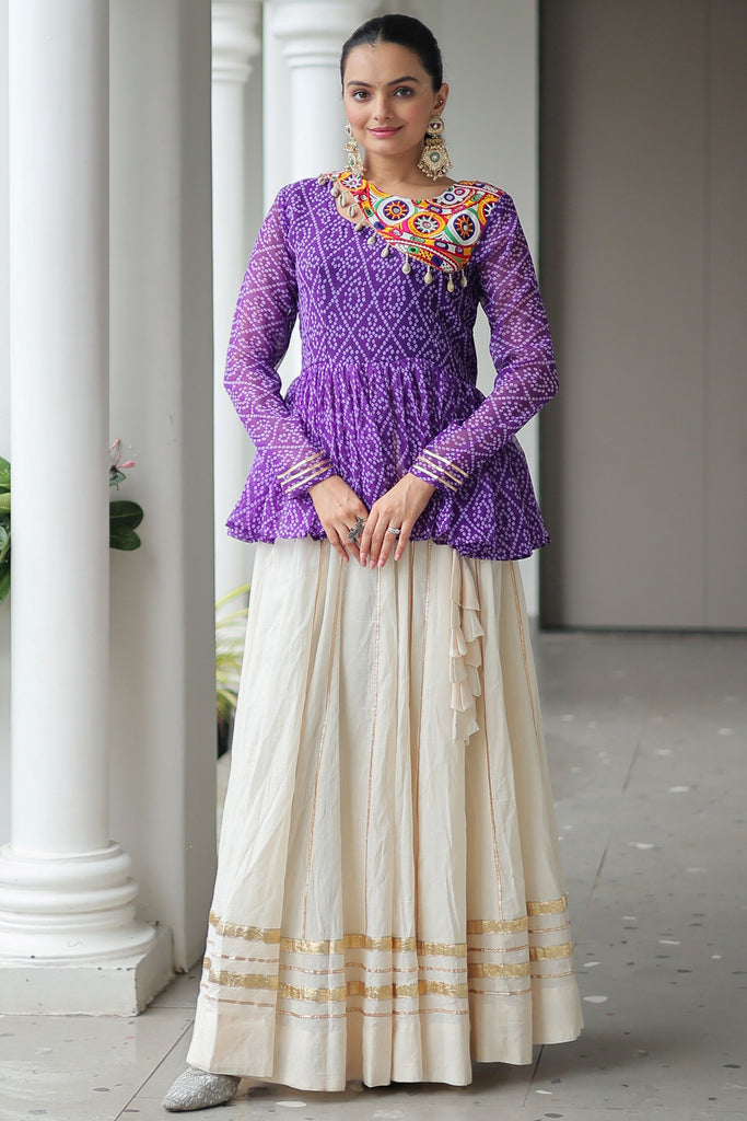 Wonderful Purple Cotton Navratri Lehenga With Printed Peplum Top