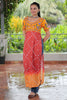 Captivating Yellow Badhani Printed Rayon Traditional Nayra Cut Kurti