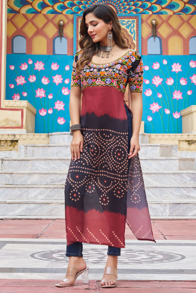 Amazing Black Gamthi Work Georgette Traditional Kurti