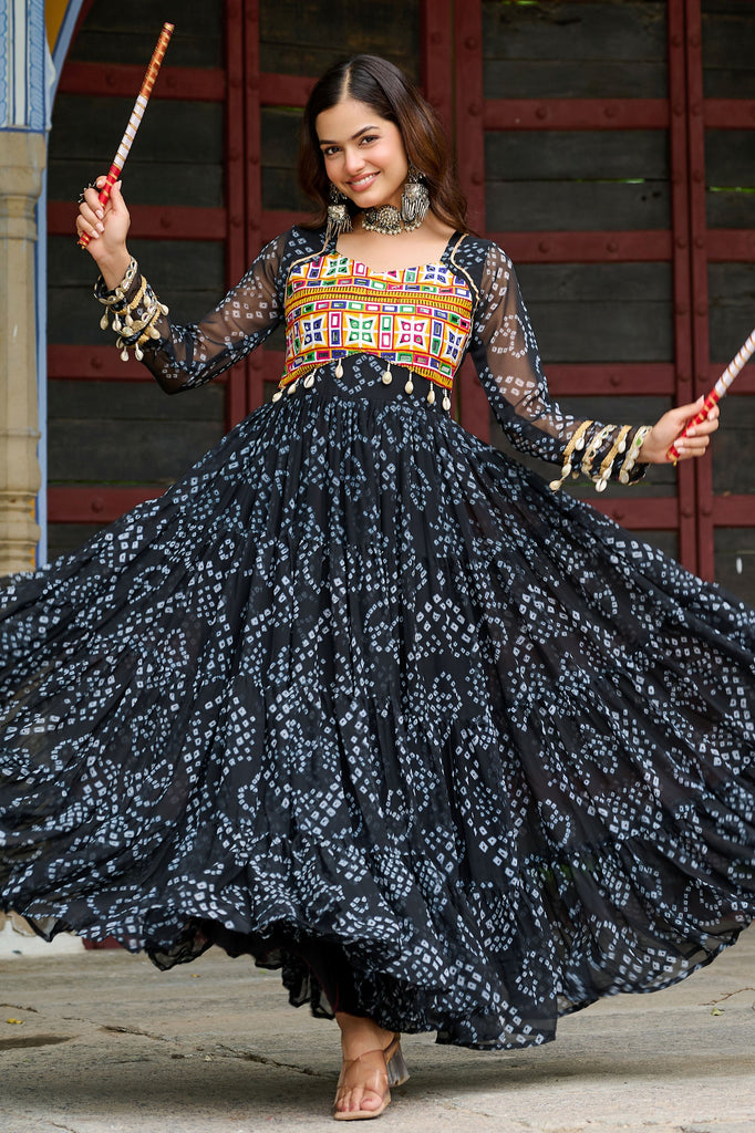 Beautiful Black Patch Work Georgette Navratri Wear Gown