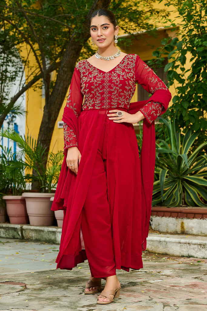Gorgeous Maroon Beads Work Georgette Salwar Kameez With Dupatta