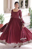 Glamorous Maroon Sequins Embroidered Silk Traditional Gown With Dupatta