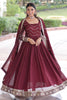 Glamorous Maroon Sequins Embroidered Silk Traditional Gown With Dupatta
