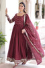 Glamorous Maroon Sequins Embroidered Silk Traditional Gown With Dupatta