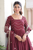 Glamorous Maroon Sequins Embroidered Silk Traditional Gown With Dupatta