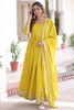 Mesmerizing Yellow Sequins Embroidered Silk Event Wear Gown With Dupatta