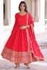 Fantastic Red Sequins Embroidered Silk Wedding Anarkali Suit With Dupatta