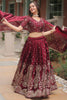 Wonderful Maroon Thread Embroidered Silk Wedding Wear Lehenga Choli