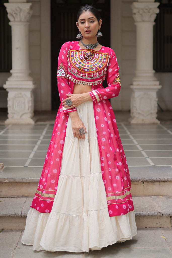 Amazing Pink Bandhani Printed Cotton Navratri Lehenga With Kurti