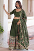 Astonishing Green Heavy Sequins Silk Mehendi Wear Lehenga Choli With Dupatta