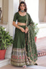 Astonishing Green Heavy Sequins Silk Mehendi Wear Lehenga Choli With Dupatta
