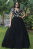 Mesmerizing Black Embroidered Georgette Reception Wear Gown