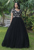 Mesmerizing Black Embroidered Georgette Reception Wear Gown