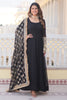 Beautiful Black Georgette Reception Wear Gown With Heavy Dupatta