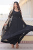 Beautiful Black Georgette Reception Wear Gown With Heavy Dupatta