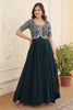 Charming Teal Blue Embroidered Georgette Festival Wear Gown