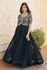 Charming Teal Blue Embroidered Georgette Festival Wear Gown