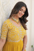 Bewitching Yellow Embroidered Georgette Haldi Wear Gown