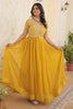 Bewitching Yellow Embroidered Georgette Haldi Wear Gown