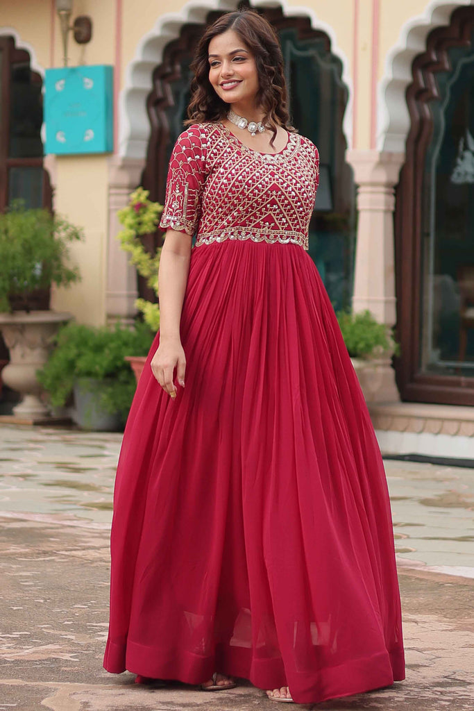 Amazing Pink Embroidered Georgette Event Wear Gown