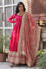 Shocking Pink Embroidered Vichitra Silk Wedding Wear Gown With Dupatta