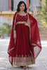 Awesome Maroon Zari Embroidered Georgette Wedding Wear Gown