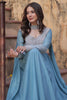Beautiful Sky-Blue Beads Work Georgette Traditional Gown With Dupatta