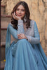 Beautiful Sky-Blue Beads Work Georgette Traditional Gown With Dupatta