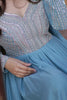 Beautiful Sky-Blue Beads Work Georgette Traditional Gown With Dupatta