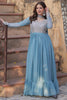 Beautiful Sky-Blue Beads Work Georgette Traditional Gown With Dupatta