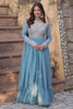 Beautiful Sky-Blue Beads Work Georgette Traditional Gown With Dupatta