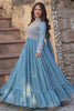 Beautiful Sky-Blue Beads Work Georgette Traditional Gown With Dupatta