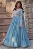 Beautiful Sky-Blue Beads Work Georgette Traditional Gown With Dupatta