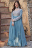 Beautiful Sky-Blue Beads Work Georgette Traditional Gown With Dupatta