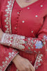 Stunning Coral Red Zari Work Viscose Event Wear Gown With Dupatta